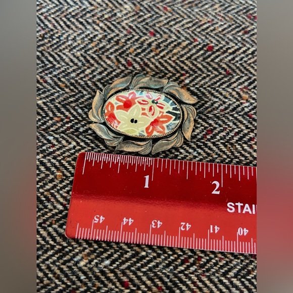 JAPAN Vintage Hand Painted Multi-Function Floral Oval Necklace Brooch - Picture 4 of 5
